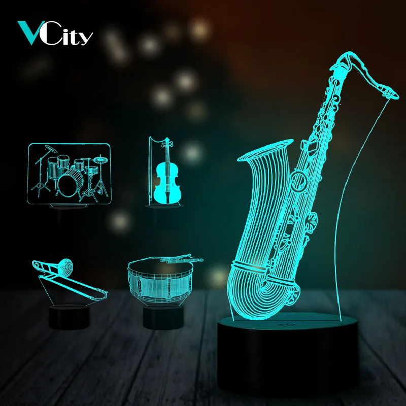 Музыкальный инструмент VCity 3D USB лампа саксофон скрипка барабан украшение для