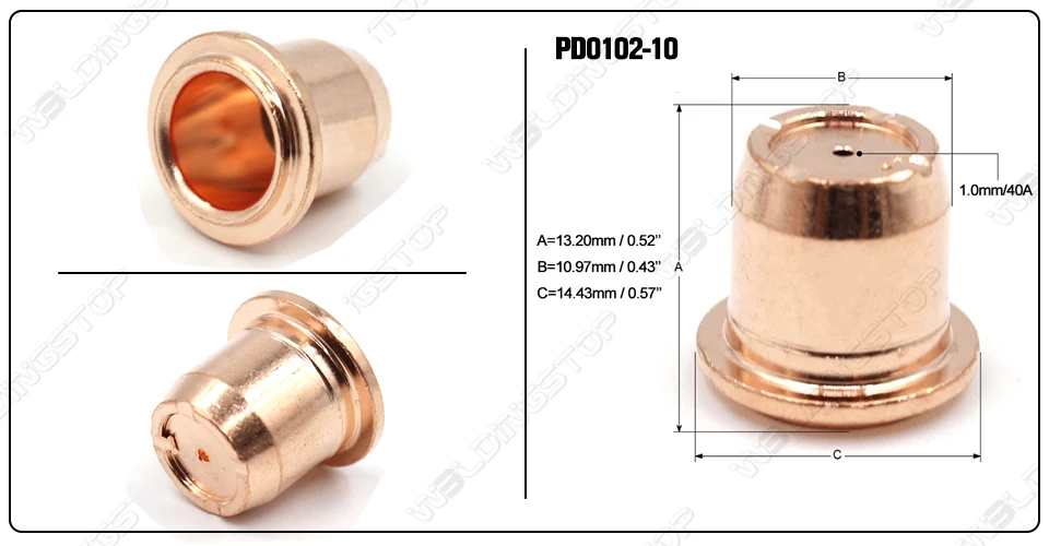 Trafimet S45 Electrode PR0105 Nozzle 50A PD0102-10 Tips 1.0mm for Plasma Cutting Torch PKG/40 flux core