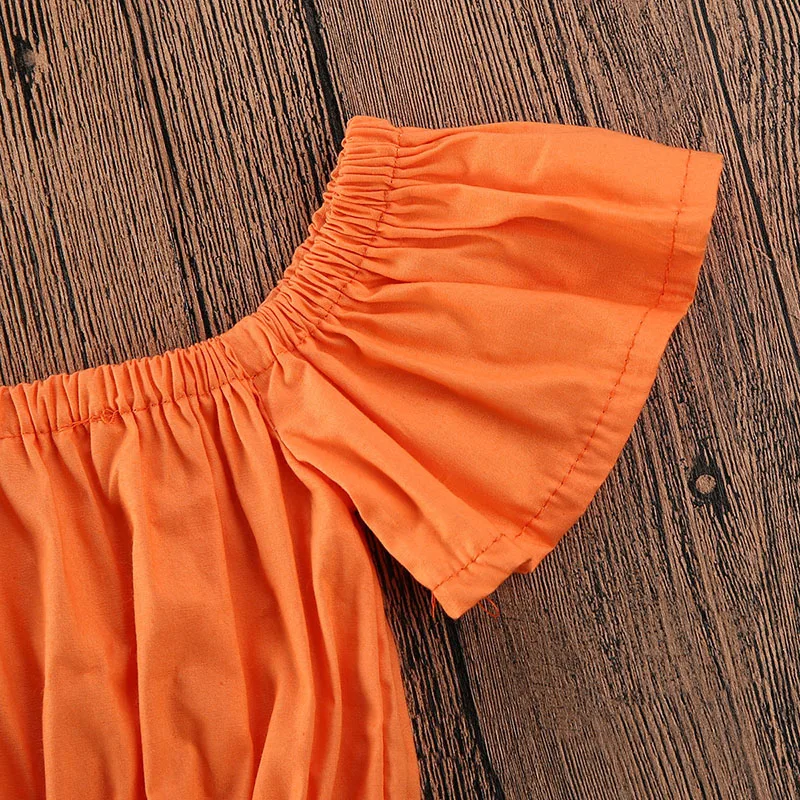 Toddler Baby Girls Clothes Orange Off Shoulder Crop Top Ruffle A-Line Skirt 2PCS Outfit 1-6Y Summer
