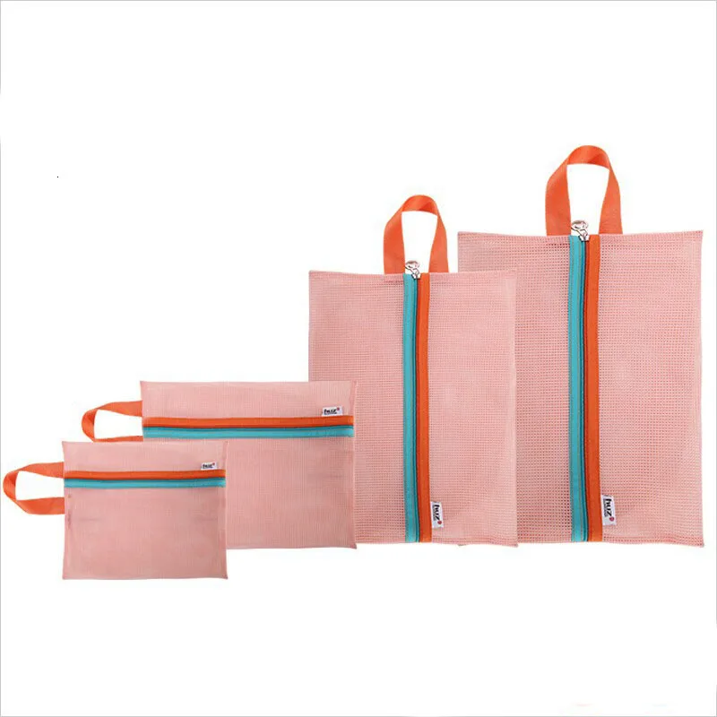 4 шт. дорожная сумка для хранения набор портативный чемодан Сетчатая Сумка гардероб Одежда Нижнее белье Органайзер сумка для туалетных принадлежностей косметический Органайзер - Цвет: Pink