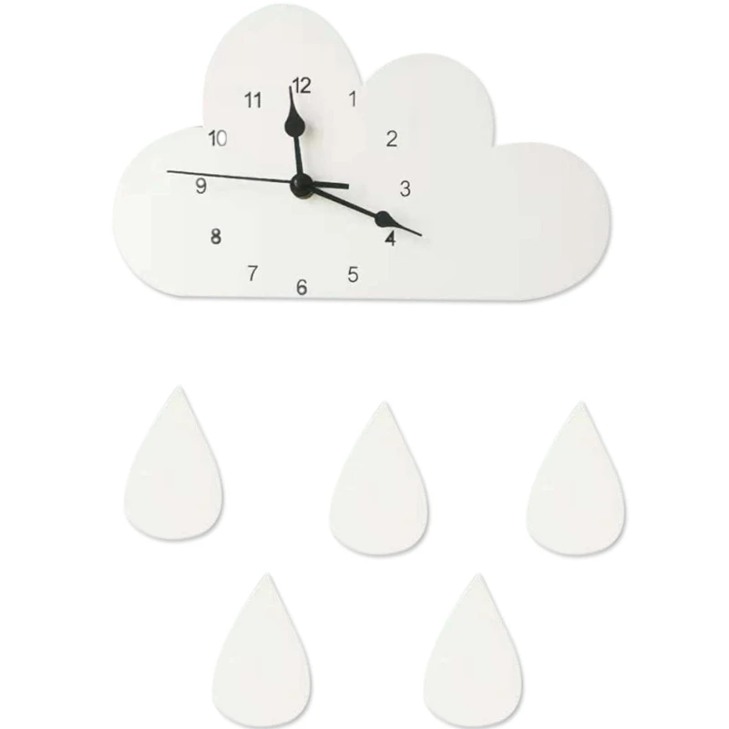 Nordic Wood Cloud Raindrop Shaped Clock Children'S Room Decoration Baby Cute Wall Sticker Wall