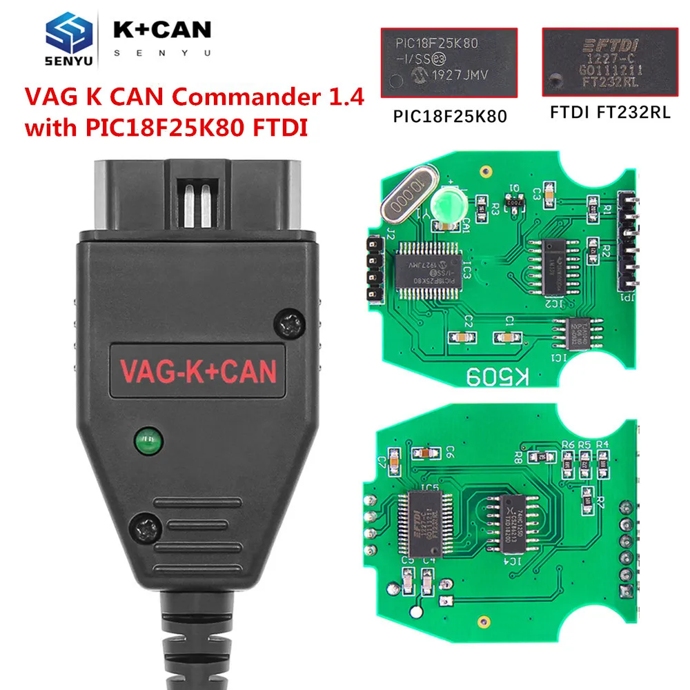 Автомобильный диагностический сканер VAG K CAN Commander 1 4 FTDI FT232RL PIC18F25K80 OBD OBD2 Кабель line