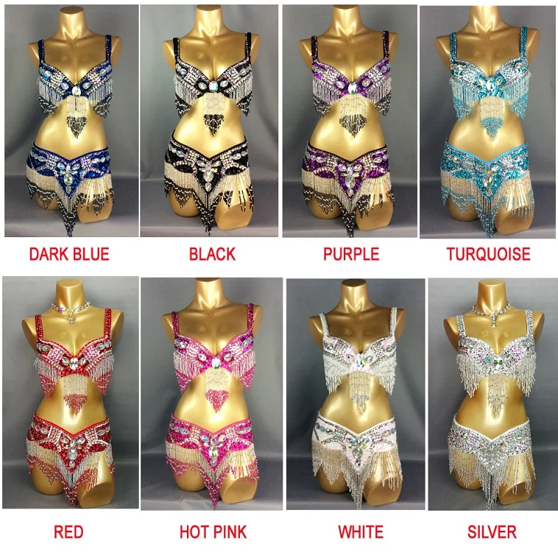 Sexy girl belly dance costume wear Bar + Belt 2pc set 11 colors ladies bellydancing costumes bellydance clothes