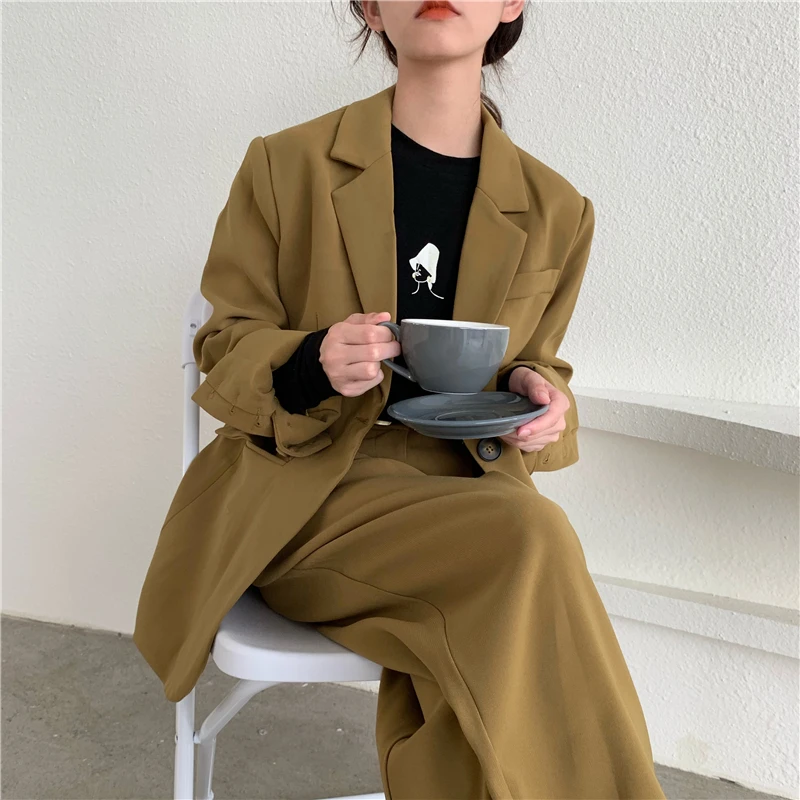 SHIJIA pant suits for woman chic oversized 2 piece set notched collar blazer jacket and high waist pants workwear office ladies