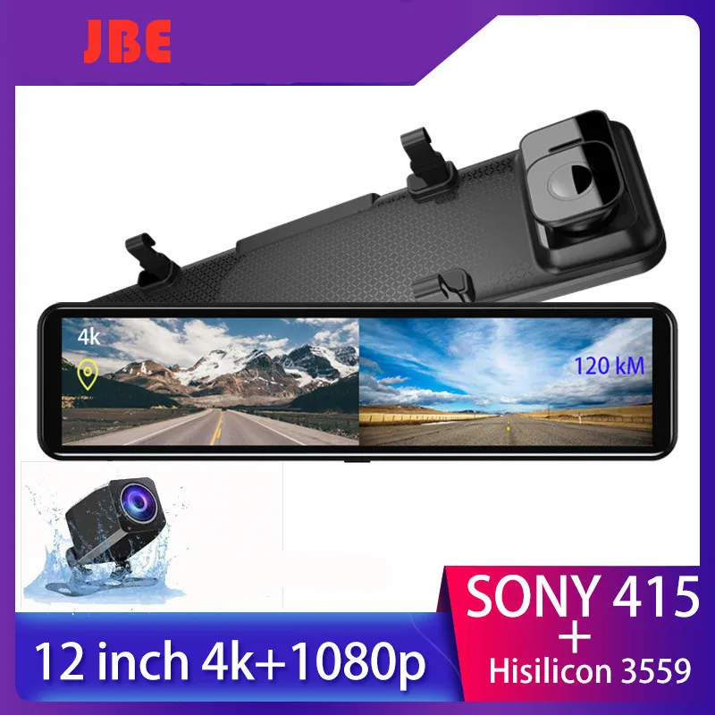 Grabadora de vídeo de coche 4K, espejo retrovisor de 12 pulgadas, Dvr, Sony IMX415, Ultra HD, 3840x2160P, cámara de salpicadero con GPS, cámara de visión nocturna inversa