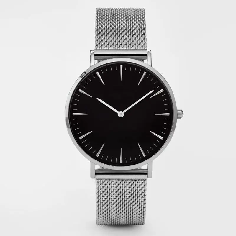 Montre femme Лидирующий бренд из нержавеющей стали женские часы модные 38 мм Мужские кварцевые наручные часы женские часы дропшиппинг часы подарок - Цвет: Silver Black