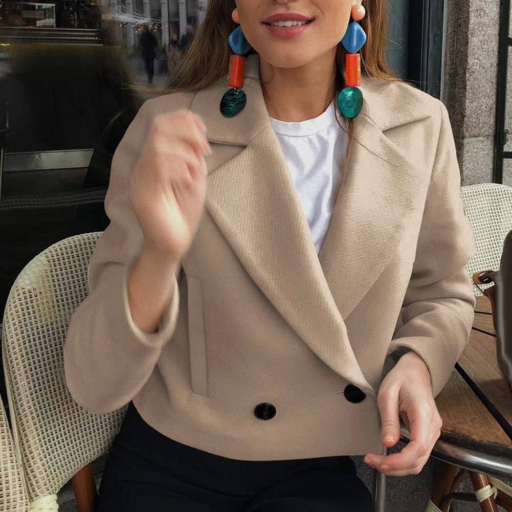 Fashion Women Winter Wool Coat Long Sleeve Lapel Warm Woolen Blazer Jacket Short Coat Solid Suit abrigo mujer manteau femme