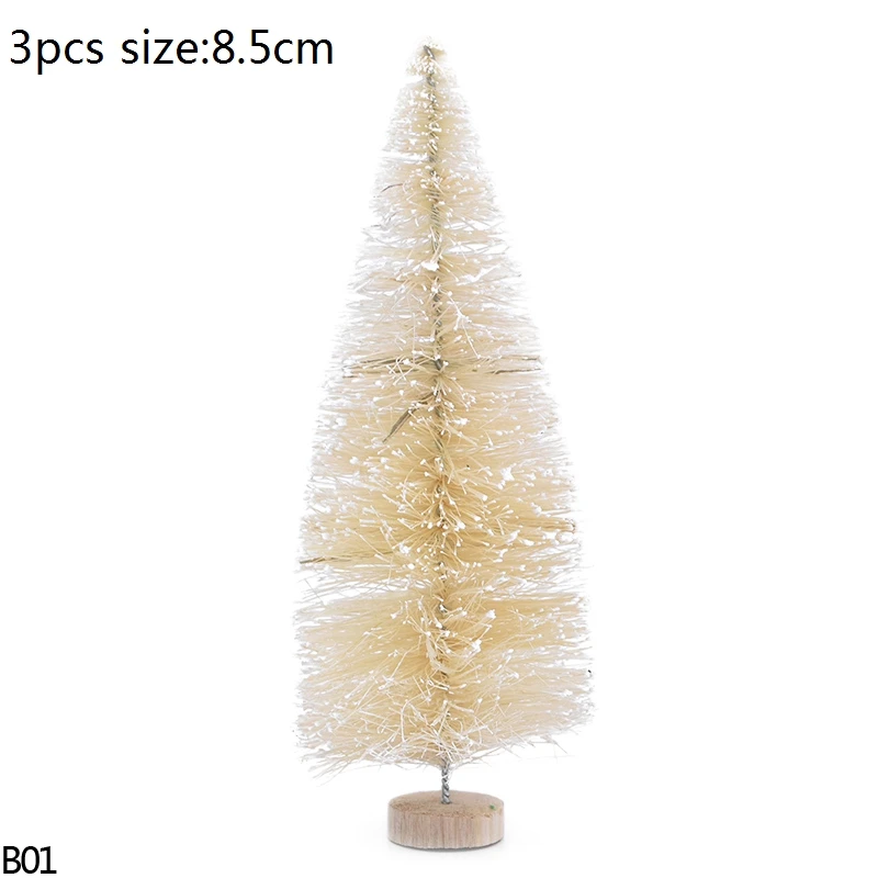 Многоцветная Мини Рождественская елка, искусственная сосна, дерево из сизаля, шелк, кедр, для рукоделия, Рождественское украшение, новогоднее, Рождественское украшение - Цвет: B01-8.5cm-3pcs beige