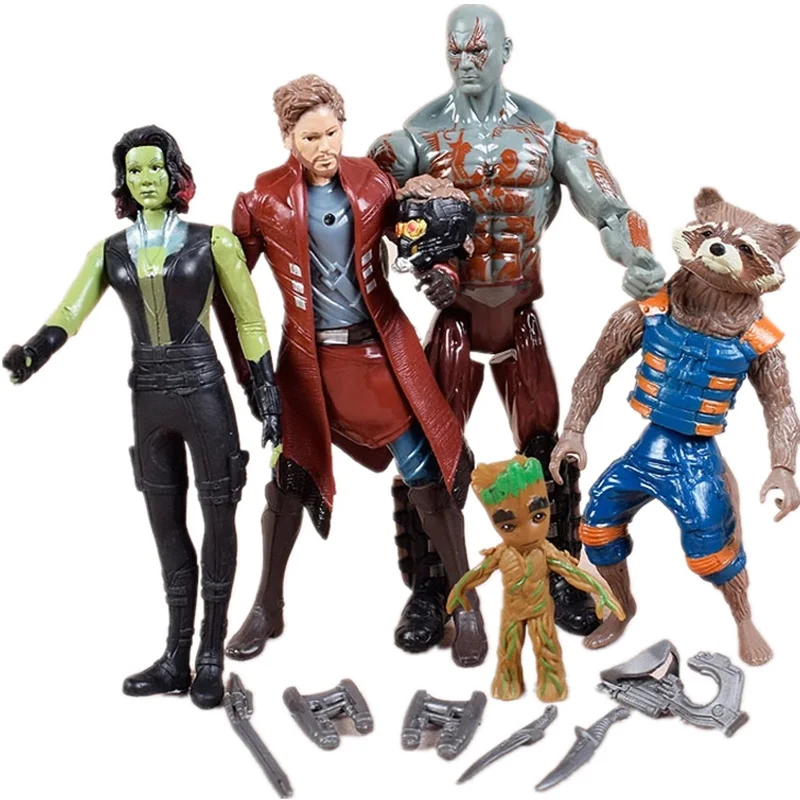Marvel Avengers Guardians Of The Galaxy Star Lord Groot Gamora Drax Destroyer Rocket Raccoon Action Figure Toy Kid 5Pcs/set | Игрушки и