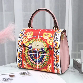 

2020 new national style printed women's bag portable messenger bag fashion ladies handbag