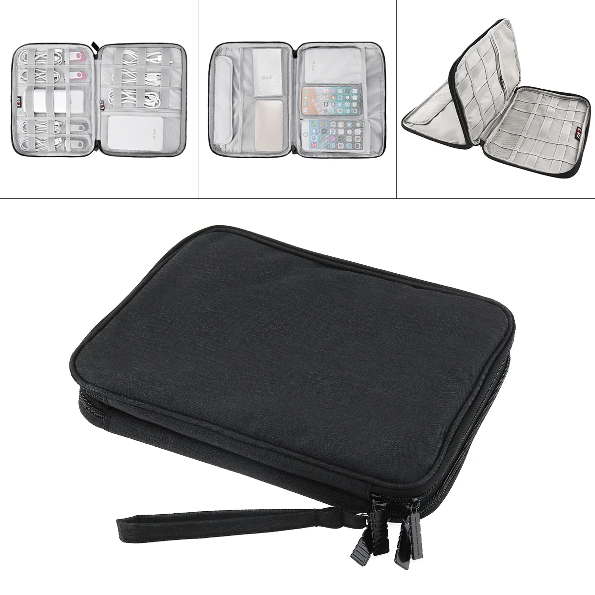 

Multifunctional Double-layer Large Black Digital Cable Storage Bag Earphone Wire Bag Pen Power Bank Travel Kit Case Pouch