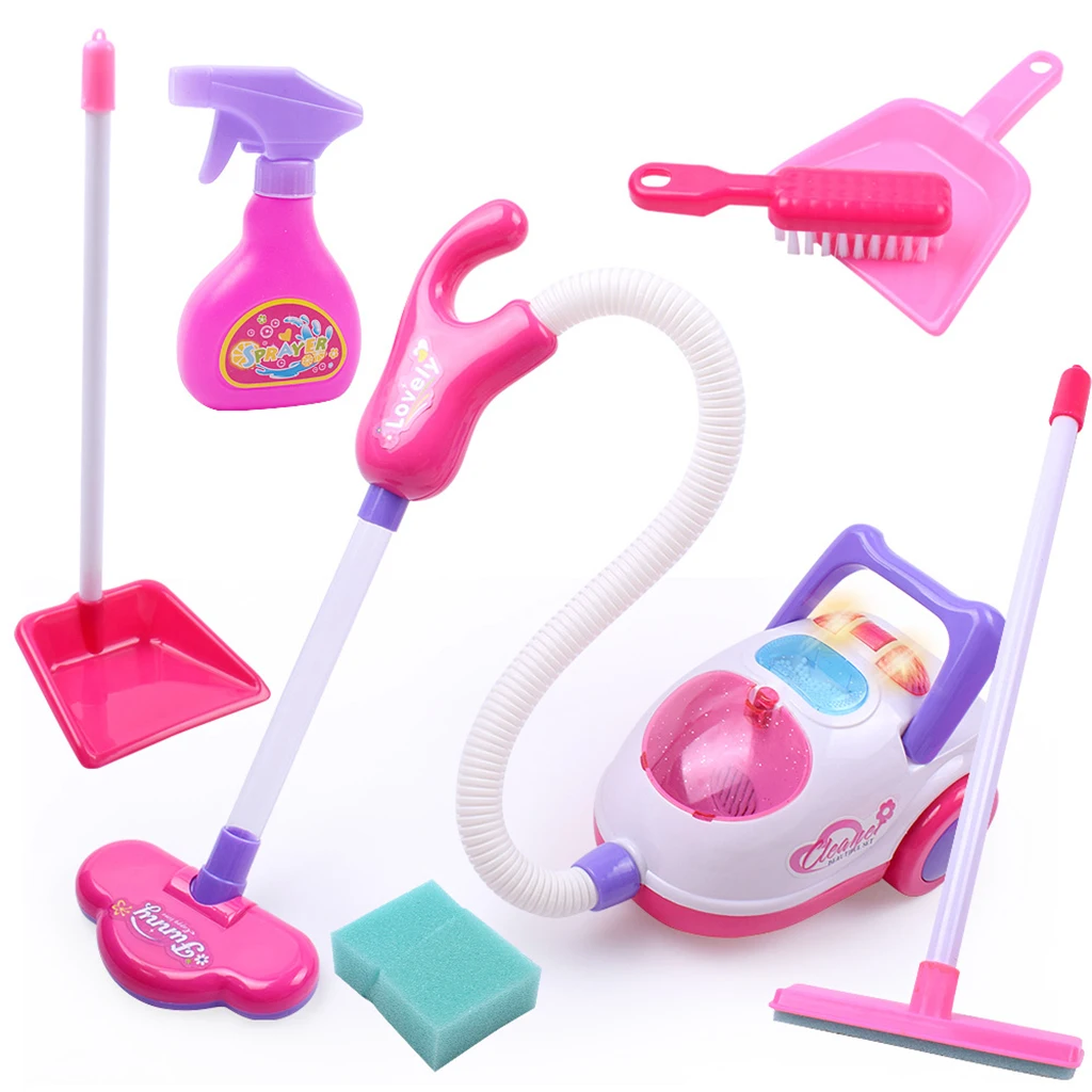 Kids Simulation Cleaning Set 7 Pieces -  Includes Broom Brush, Dust Pan, Vacuum Cleaner - Children Pretend Role Play Set Toys