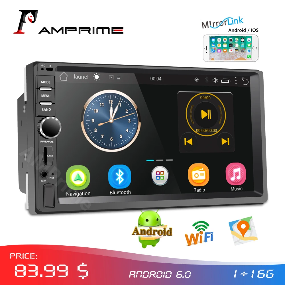 AMPrime автомобильный Радио 2din Android Аудио мультимедийный плеер GPS навигация 7