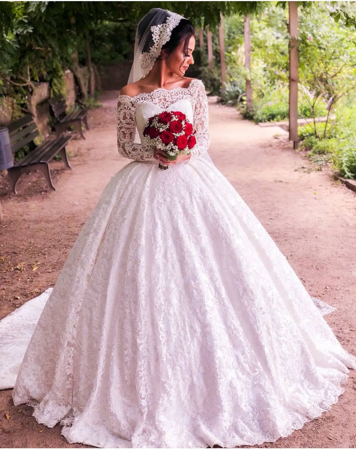 Vestidos De Novia свадебное платье с длинными рукавами элегантное Кружевное Свадебное бальное платье с длинным шлейфом платье невесты gelinlik