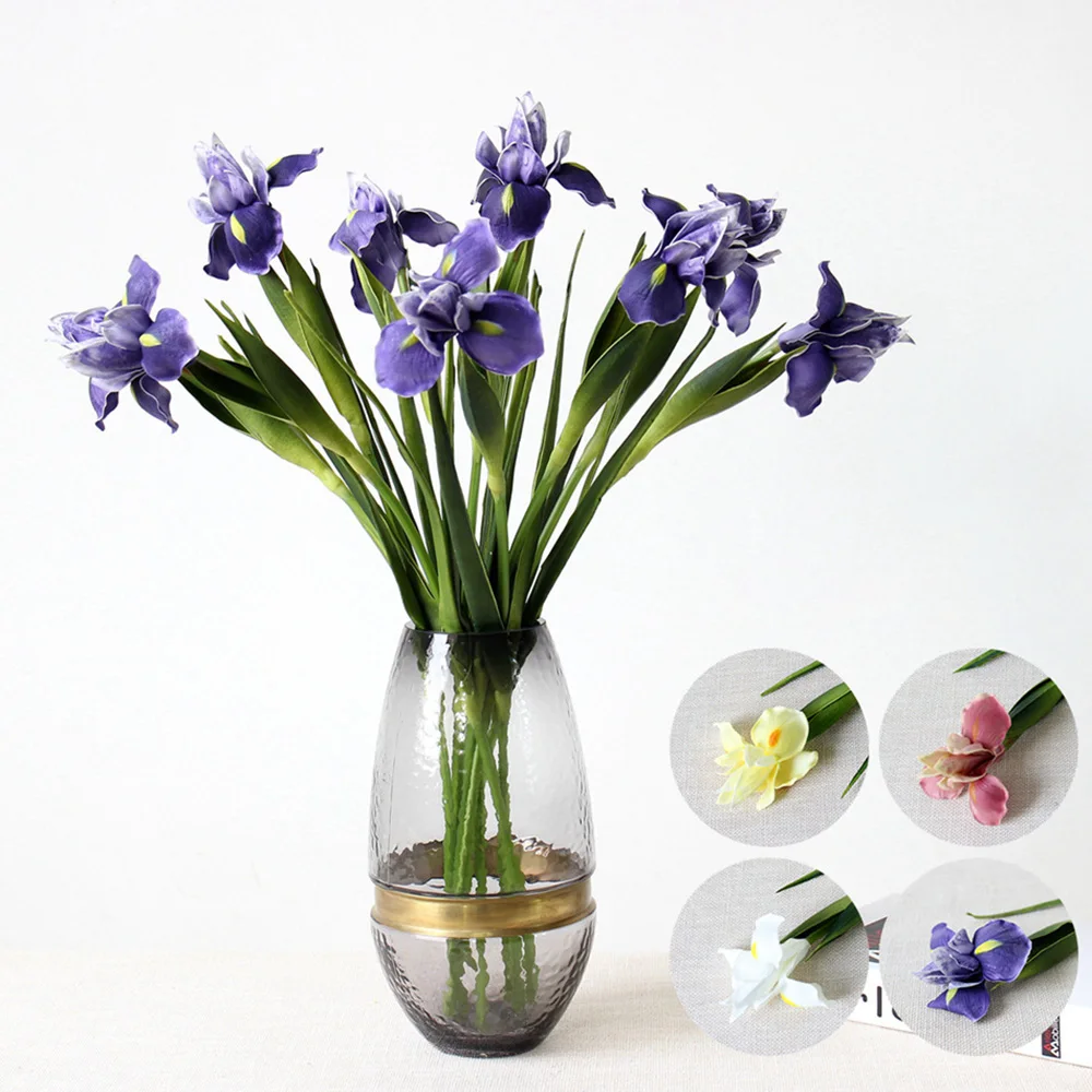 2 шт. Искусственные цветы из шелка ирис ветка букет растений настоящая ваза на