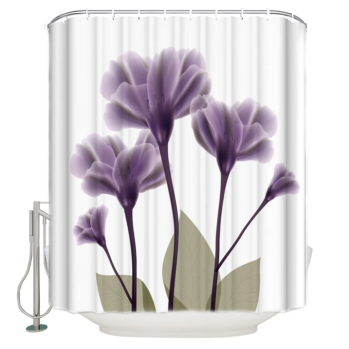X Ray Floral Pattern Purple Flowers Shower Curtains Polyester Fabric