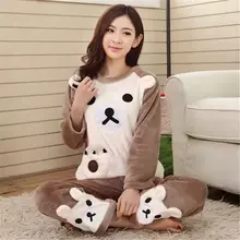 Autumn Winter Women Pyjamas Sets Pajamas Sleepwear Suit Thick Warm Coral Flannel Nightgown Female Cartoon Animal Pijama