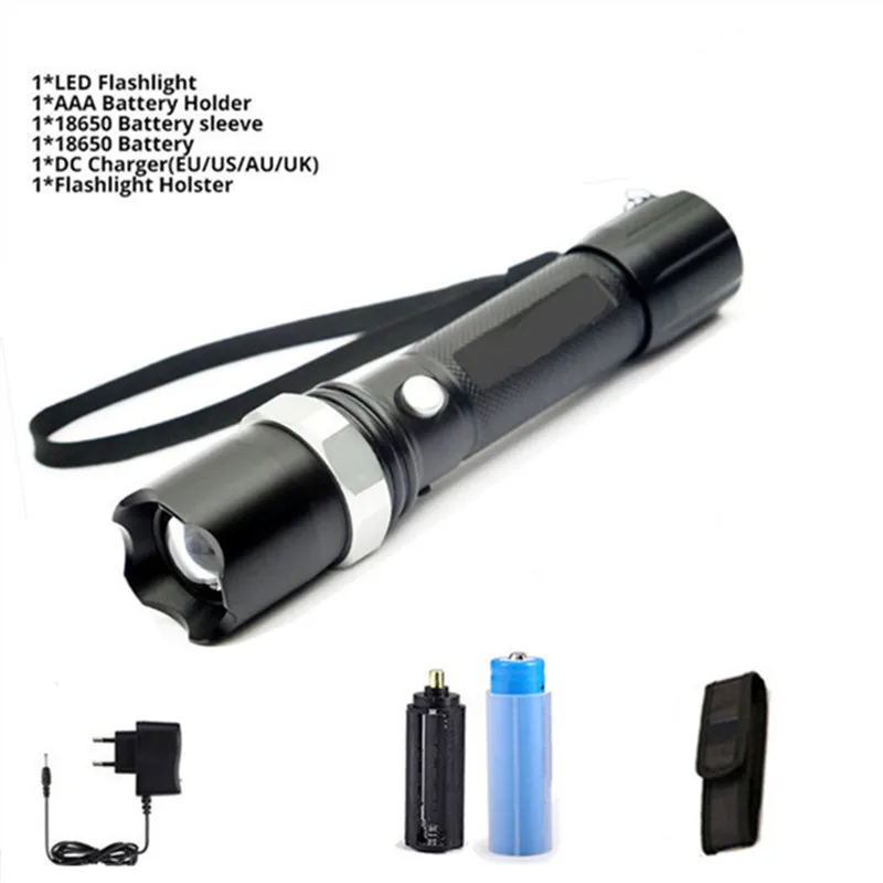 Super Bright 5200LM Rechargeable Flashlight XML-T6 Led Flashlight Zoomable 4 modes torch for 18650 with USB cable Camping usb rechargeable led torch Flashlights