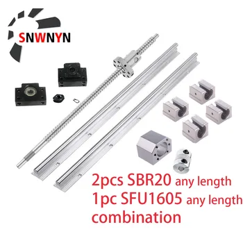 

SBR20 Linear Rail Support +4pc SBR20UU Block Bearing+SFU1605 Ball Screw End Machined+1605 Nut Housing+BKBF12 Support+Coupler Set