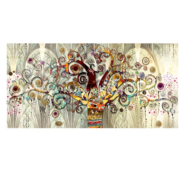 Gustav Klimt Albero della Vita Artista Scandinavo Colorato Astratto Paesaggio Pittura Su Tela Poster Stampe Wall Art Picture 25x50cm cornice interna 