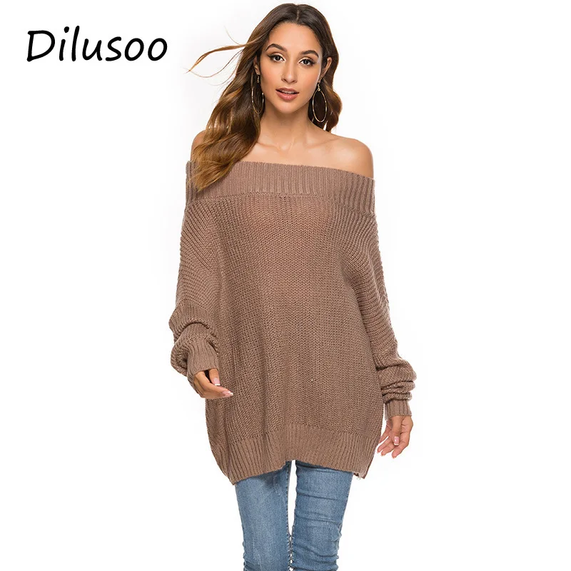 

2019 One Word Lead Bat Sleeve Sweater Woman Strapless Knitting Unlined Upper Garment Easy Jacket Woman