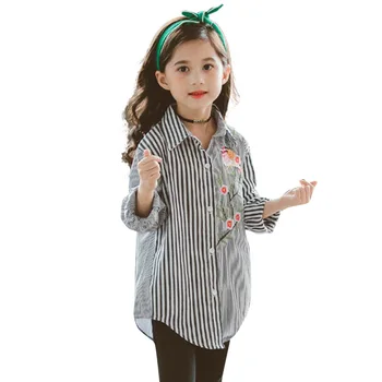 

Shirt For Girls Striped Patchwork Girl Blouse Fashion Embroidery Kids Blouse For Girls Autumn Novelty Clothes For Girls School