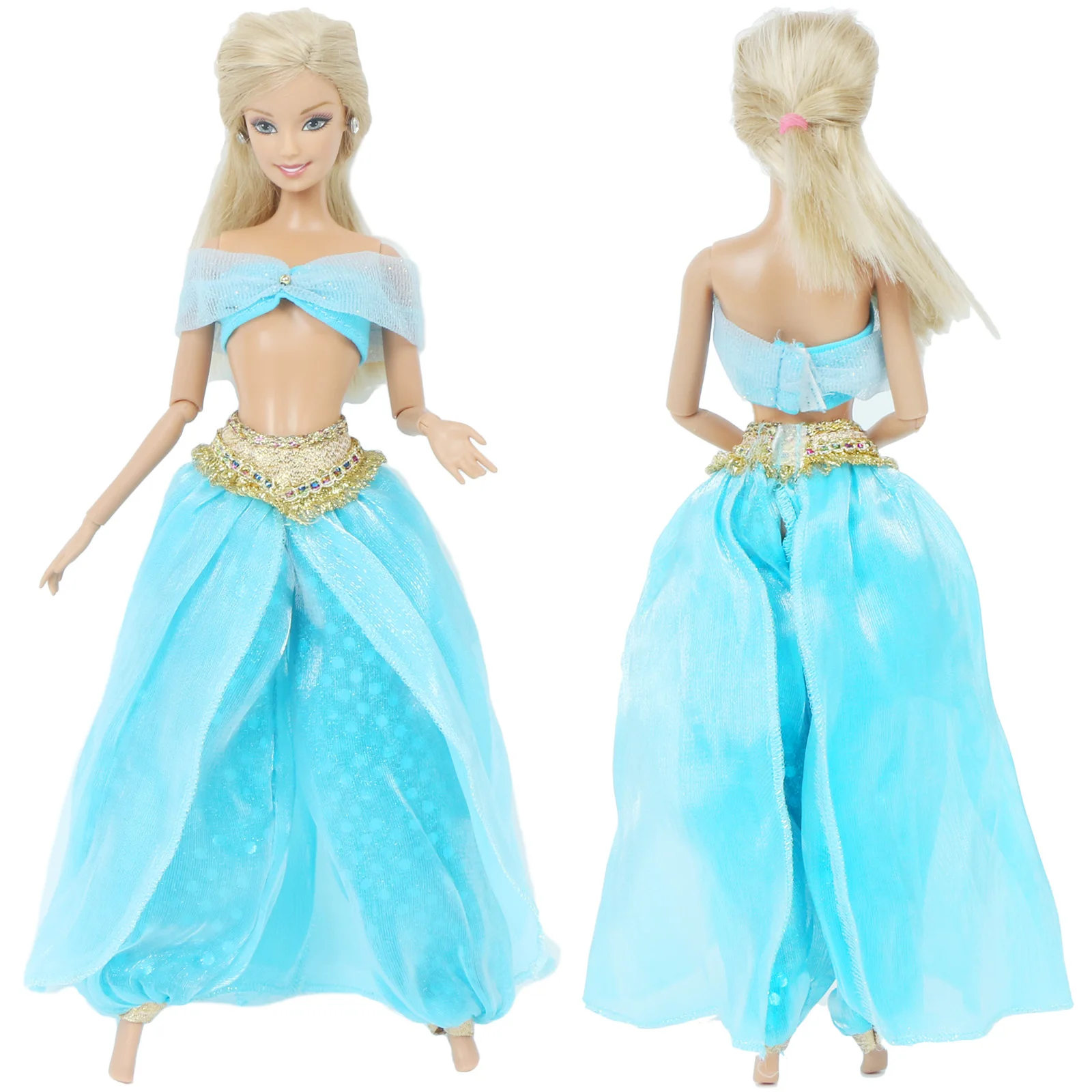 

1 Set Luxury Sequin Blue Fairy Tale Outfit Copy Jasmine Princess for Aladdin Dress Top Trousers Clothes for Barbie Doll Toy