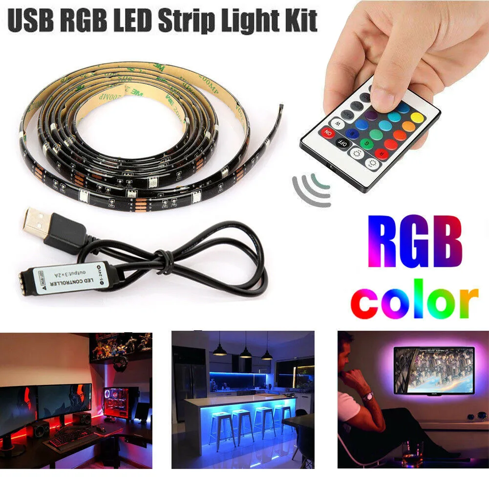 Remote Light 4M 5V 5050 USB LED Strip Lights TV Back Light RGB Colour Changing