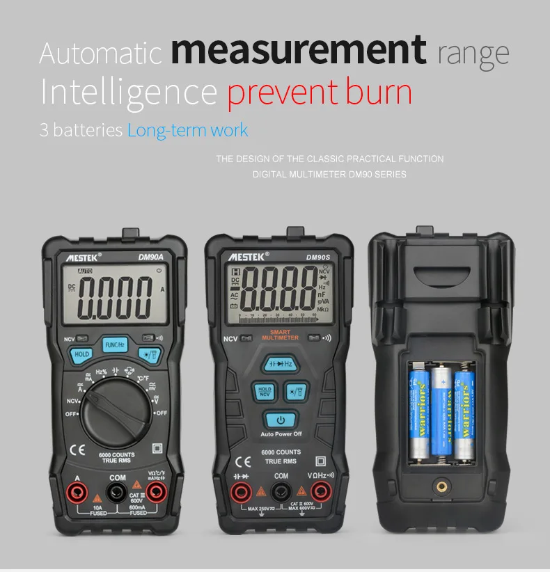 MESTEK Интеллектуальный мультиметр DM90A/DM90S Высокоскоростной автоматический умный мультиметр анти-сжигание NCV True RMS Digital Multimetro