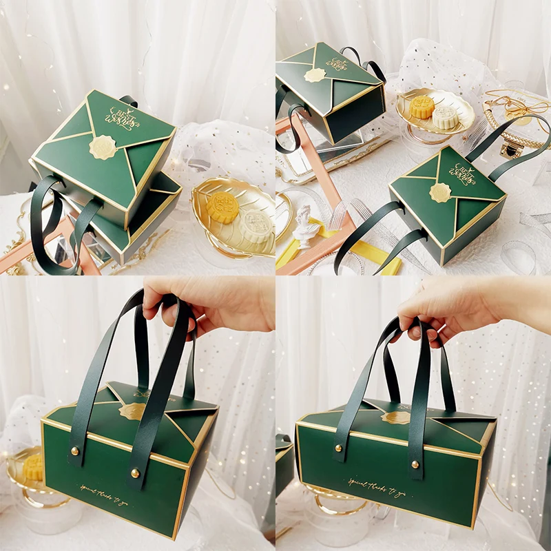1/10PCS Bronzing Protable Paper Box Leather Portable Rope Chocolate Candy Packaging Birthday Party New Year Gift Decoration