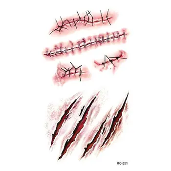 

Halloween Stickers Scar Tattoos Blood Sticker Realistic Fake Face Blood Wound Stitch Tattoo Waterproof Zombie Makeup Prank Props