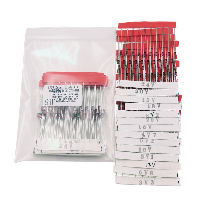 1/2w 0.5W Zener Diode 3.3-30V 14values*10pcs=140pcs  Assorted Assortment Set New electronic diy kit