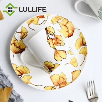 

8 inch Creative Gingko Leaf China Bone Dinner Plate Tableware Dishes and Plates Cake Fruit Round Plate Dessert Tray Dinnerware