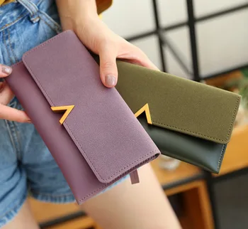 

2020 Autumn and Winter New Wallet Matte Color Matching Tri-fold Long Women's Wallet Portafoglio Donna Billetera Mujer Cartera