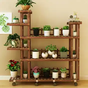 

6 Tiers Wooden Flower Rack Plant Stand Multi Flower Stand Shelves Bonsai Display Shelf Yard Garden Patio Balcony Flower Stands