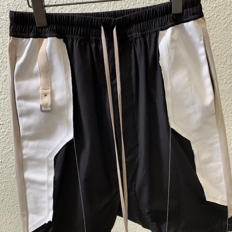 

Harajuka Top Brand New Design Denim Patchwork Tassel Mens Drawstring Waist Knee Length Loose Male Casual Cross Shorts