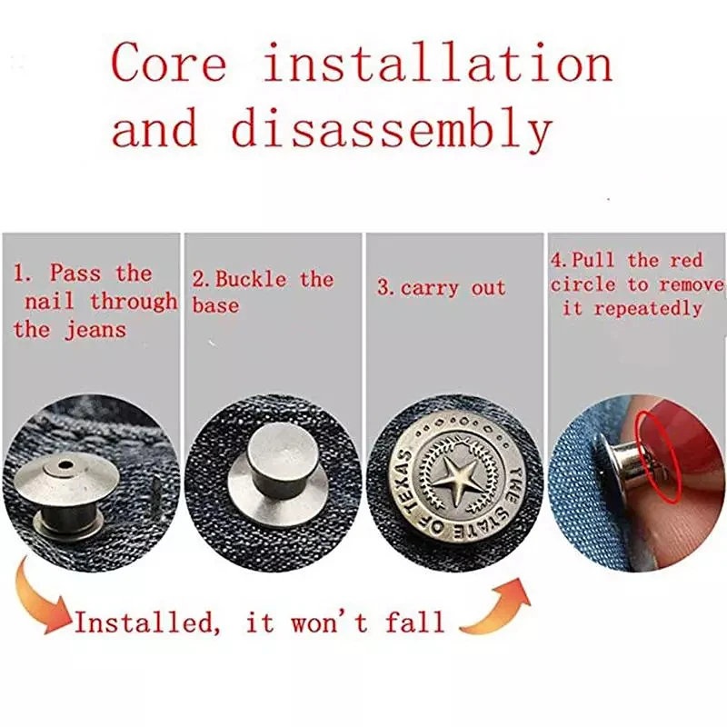 Snap Fastener Metal Pants Buttons for Clothing Jeans Perfect Fit Adjust  Button self Increase Reduce Waist 17mm Free Nail Sewing - Price history &  Review, AliExpress Seller - JOD Official Store