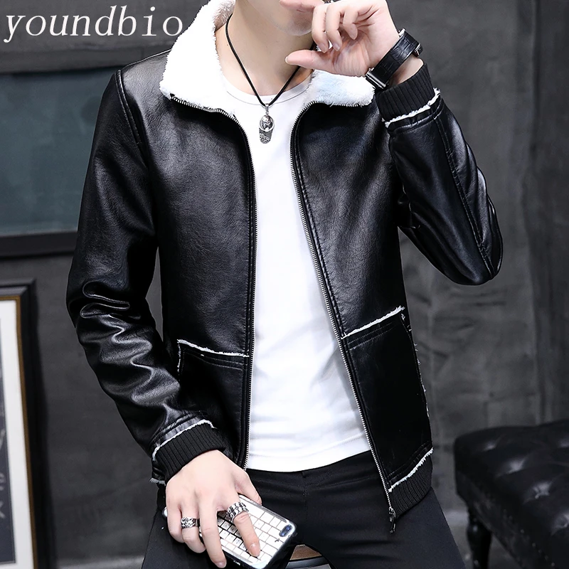Autumn and Winter The New Leather Jacket Coat Men Plus Velvet Thickened Pu Leather Warm Fashion Men Leather Jacket big and tall leather jacket