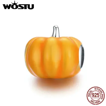 

Wostu 925 Sterling Silver Cute Pumpkin Charm for Original Silver Plated platinum Bracelet Fine Jewelry DIY Bangle BSC333