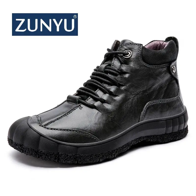 ZUNYU/Новые мужские ботинки из натуральной кожи модные зимние теплые плюшевые