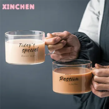 

Creative Chic Glass Mug Letter Milk Juice Water Coffee Cup Crystal Transparent Mugs Handle Drinkware Lovers Couple Gifts 500ML