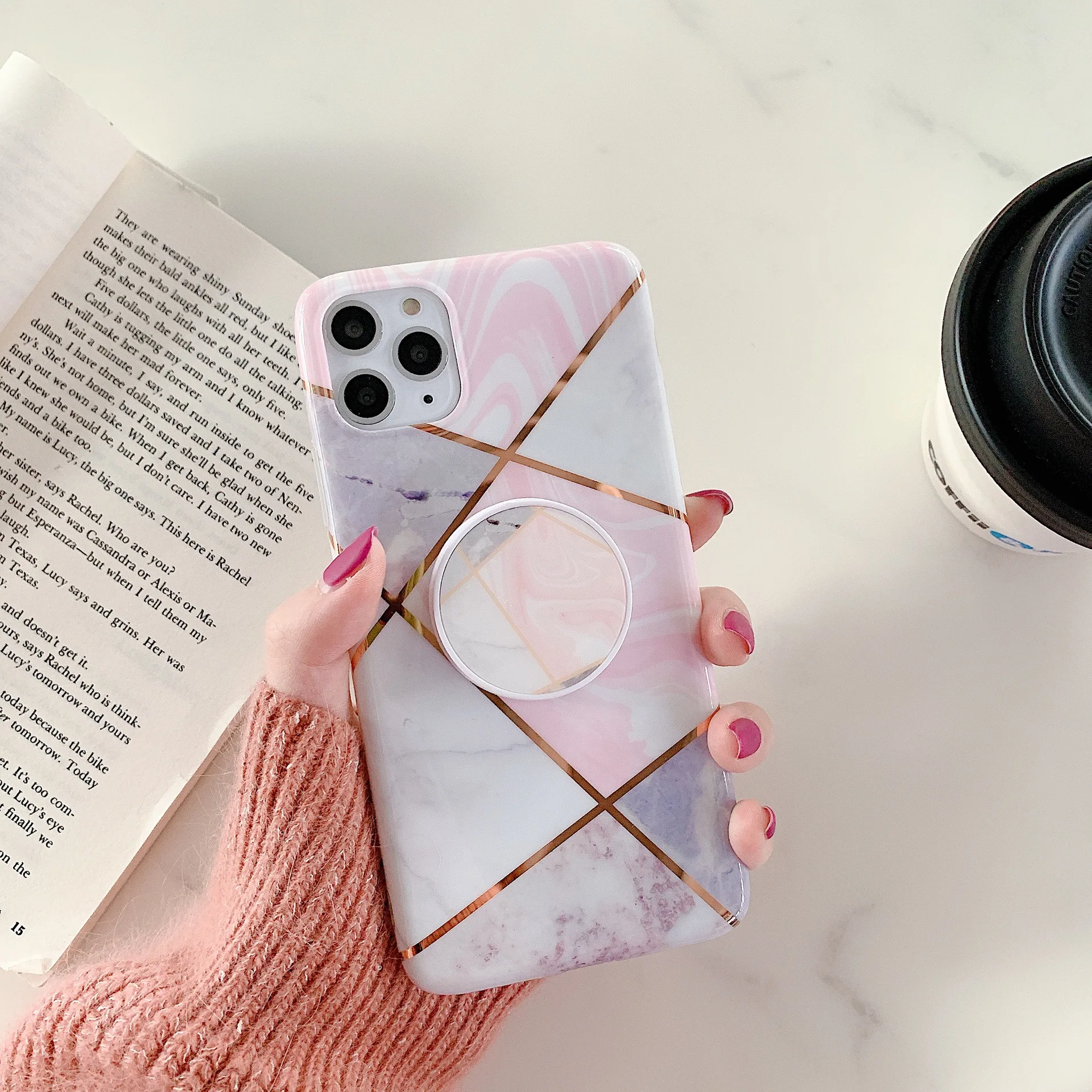 Чехол для телефона с геометрическим агатом и мраморной подставкой iPhone 11 Pro XR XS Max