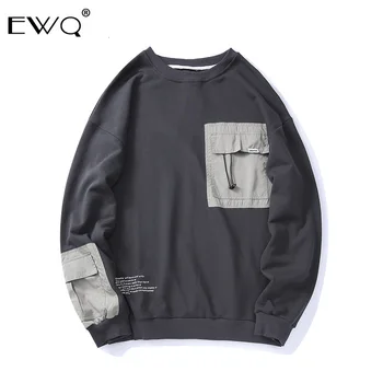 

EWQ / Tide Men's Tops Hit Color Windbreaker Lining Split Joint Pocket Design Round Collar Sweatshirt For Men And Women 19H-a82