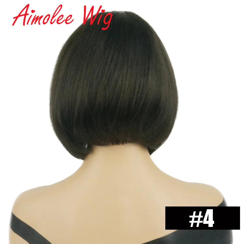 Короткие прямые парики в стиле боб с челкой коричневый черный блонд выделяет 70% человеческих волос Смешанные синтетические женские парики - Цвет: #4