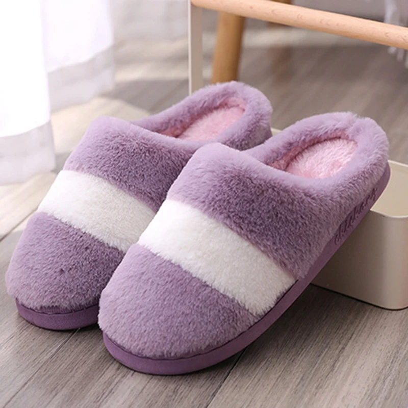 SWQZVT Plus size women slippers colorblock bedroom floor furry slippers women soft warm with fur home winter female shoes 2020 (17)
