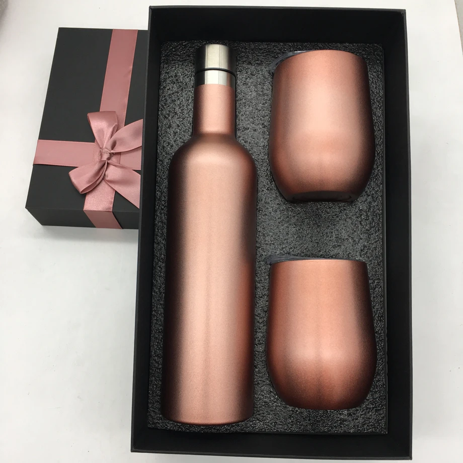 100 компл./лот Подарочная коробка 3 в 1 с 6oz/12oz бокалы для вина + 17oz/25oz винная бутылка
