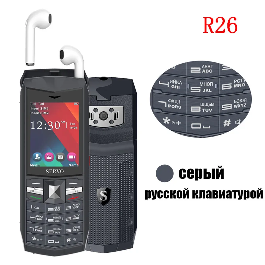R26 Gray Russiak SERVO R25 R26 Bluetooth музыкальный внешний аккумулятор мобильный телефон английский русский клавиатура телефон музыкальный динамик многофункциональный мобильный телефон - Цвет: R26 Gray Russiak