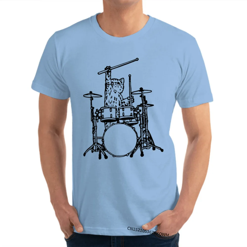 2018 Popular Men T-shirts Round Neck Short Sleeve Cotton Fabric Normal Tops Shirts Summer T-shirts Wholesale In My Head My Cat Always Play Drums T Shirt Fu light