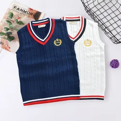 S-3XL Spring Autumn Men Women Solid Color Sleeveless Knit Vests Pullovers V Neck Harajuku Sweaters Coat For JK School Uniform