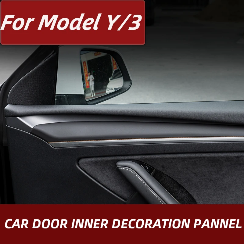 

Auto Accessories Interior Modification For Tesla Model 3 Model Y 2021 Car Door Inner CarbonFiber Decoration Trim
